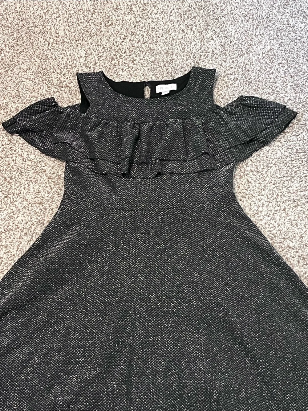 Children’s Place Black Glitter Ruffle Cold-Shoulder Dress